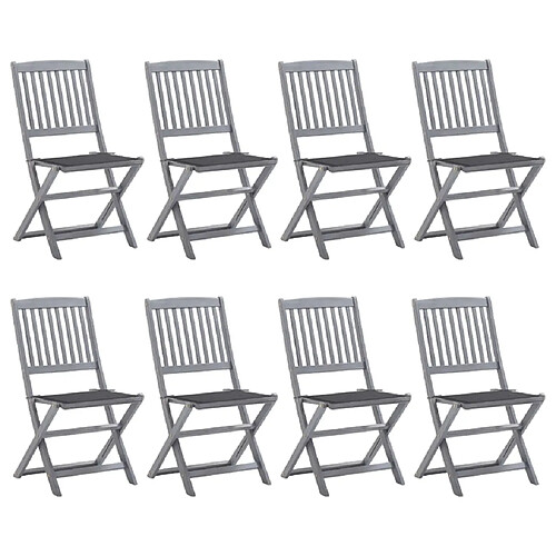 vidaXL Chaises pliables d'extérieur lot de 8 et coussins Bois d'acacia