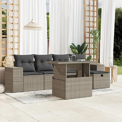 vidaXL Salon de jardin 6 pcs avec coussins gris clair résine tressée