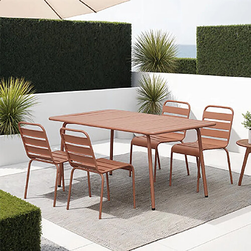 Mes Ensemble table de jardin + 4 chaises en métal terracotta - BACA