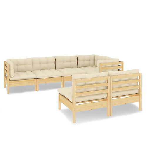 Maison Chic Salon de jardin 7 pcs avec coussins | Ensemble de Table et chaises | Mobilier d'Extérieur crème Bois de pin massif -GKD46682