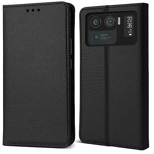 Moozy Étui à rabat pour Xiaomi Mi 11 Ultra, noir – Étui portefeuille à rabat magnétique intelligent avec porte-cartes et support, emplacements pour cartes de crédit, fonction béquille