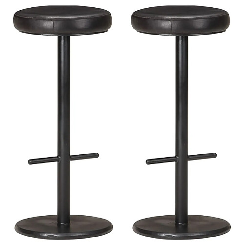 vidaXL Tabourets de bar lot de 2 noir cuir véritable