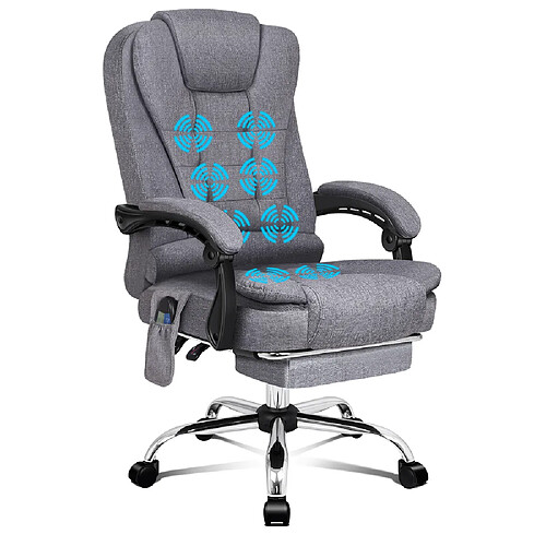 ALFORDSON Fauteuil Tissu En Lin Bureau Massage Siège Dxécutif Chauffant Gris