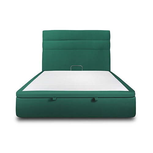 Sommeil de plomb Lit coffre 200x200cm avec tête de lit lignes Velours Vert - Hauteur totale : 39cm