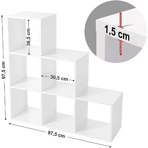 Helloshop26 Étagère escalier meuble de rangement 6 compartiments 97,5 x 29 x 97,5 cm pour bibliothèque salon chambre blanc 12_0000564