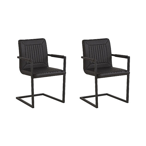 Beliani Set de 2 Cuir PU Chaise de salle à manger Chaise en porte-à-faux Noir BRANDOL