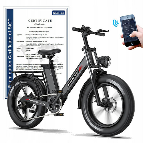 Autrement PHNHOLUN C6 PRO-Vélo électrique 20'' - Moteur 1000W - Batterie au Lithium Amovible - 48V 17Ah - Tout suspendu -Autonomie 80KM + APP