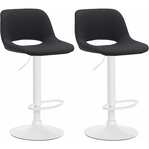 Decoshop26 Tabourets de bar chaises haute x2 avec repose-pieds en tissu noir piètement métallique blanc 10_0004101