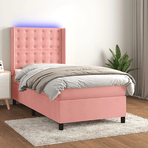 vidaXL Sommier à lattes de lit matelas et LED Rose 100x200 cm Velours