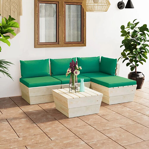 vidaXL Salon de jardin palette 5 pcs avec coussins bois d'épicéa