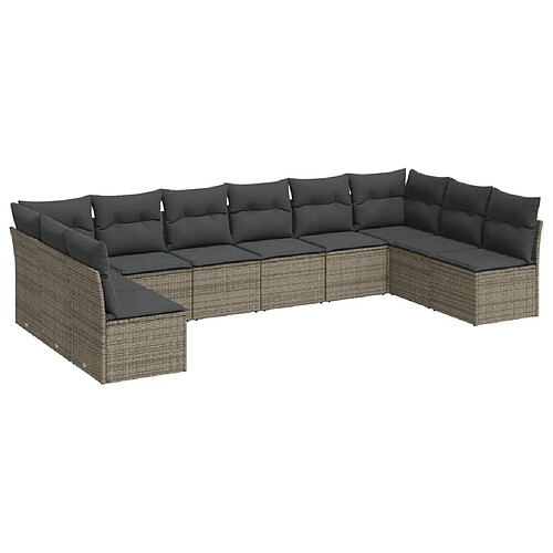 Maison Chic Salon de jardin avec coussins 10 pcs | Ensemble de Table et chaises | Mobilier d'Extérieur gris résine tressée -GKD20474