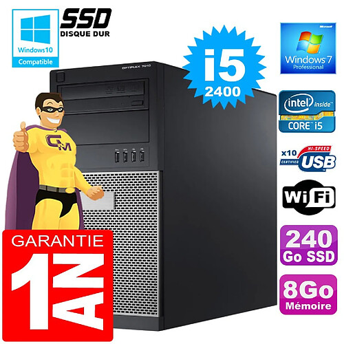 PC Tour DELL 7010 Core I5-2400 Ram 8Go Disque 240 Go SSD Graveur DVD Wifi W7 · Occasion