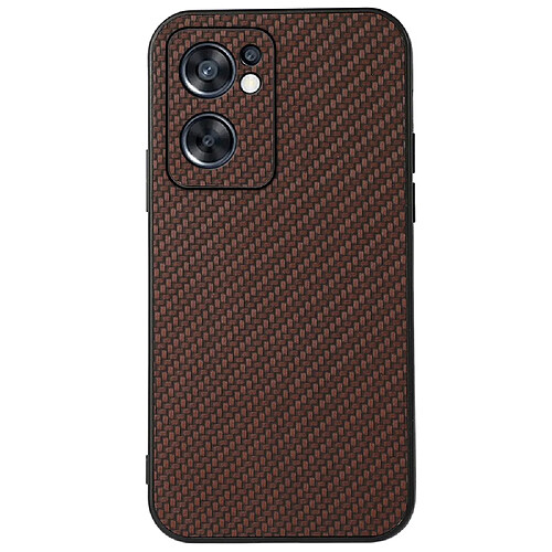 Coque en TPU + PU anti-scratch, texture en fibre de carbone, marron pour votre Oppo Reno7 SE 5G