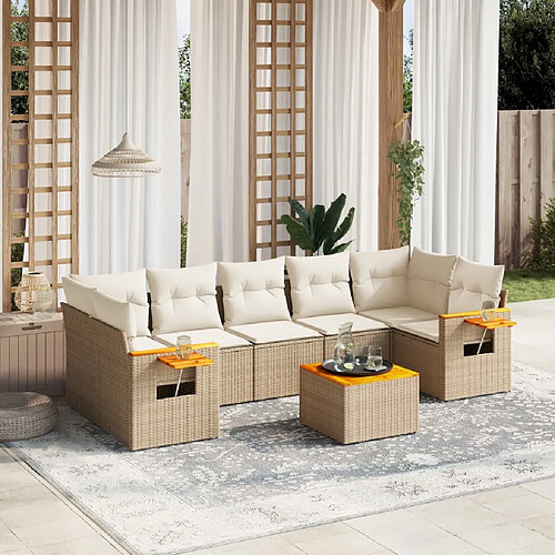 vidaXL Salon de jardin avec coussins 8 pcs beige résine tressée