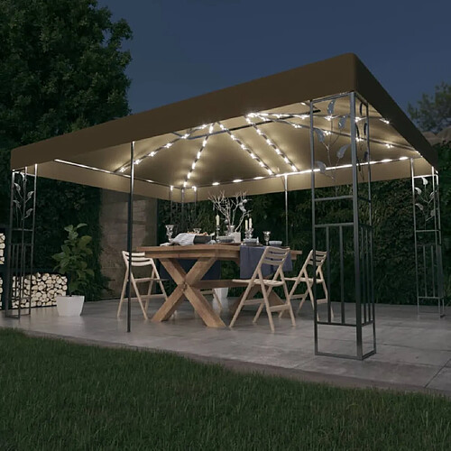 Maison Chic Tonnelle | Pergola avec double toit et lumières LED 3x4 m Taupe -GKD28117