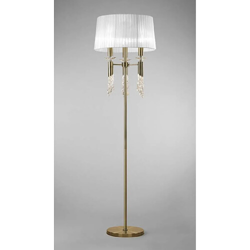 Luminaire Center Lampadaire Tiffany 3+3 Ampoules E27+G9, laiton antique avec Abat jour blanc & cristal transaparent