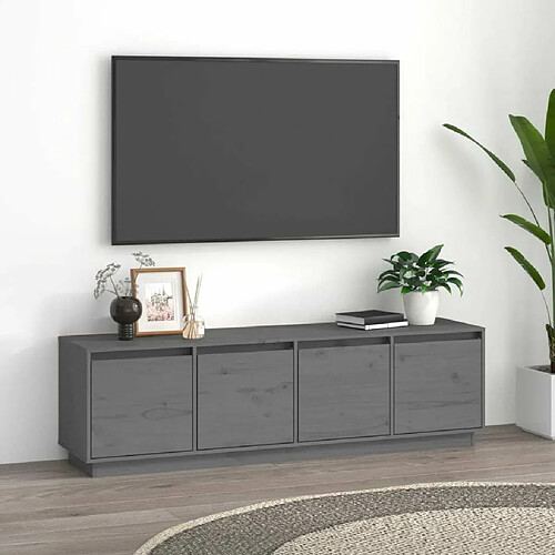 Maison Chic Meuble TV scandinave - Banc TV pour salon Gris 156x37x45 cm Bois de pin massif -MN67112