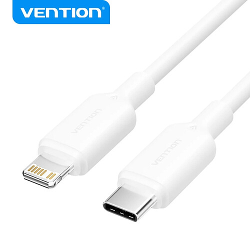 Câble Vention USB 2.0 Type C vers Lightning - Connecteur Nickelé - Puissance 27W - Courant 3A - Couleur Blanc