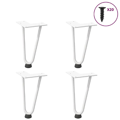 vidaXL Pieds de table en forme d'épingle à cheveux 4 pcs blanc 20 cm