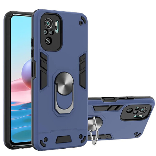 Coque en TPU antichoc, antidérapant, hybride avec béquille à anneau magnétique rotatif bleu pour votre Xiaomi Redmi Note 10S/Note 10 4G