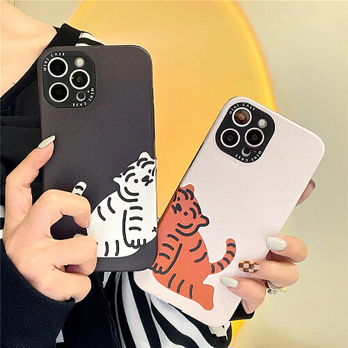 GUPBOO Étui pour iPhone13 Couple de silicone de cas de téléphone de tigre de dessin animé