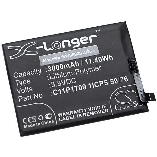 vhbw batterie remplace Asus C11P1709 1ICP5/59/76 pour smartphone (3000mAh, 3.8V, Li-Polymère)