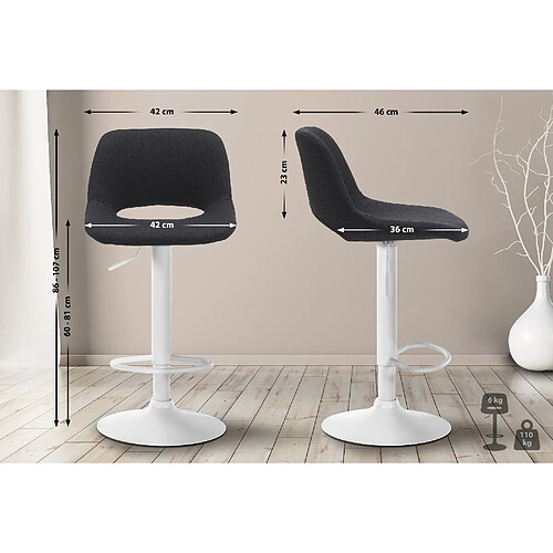 Non Tabouret de bar Camden tissu blanc