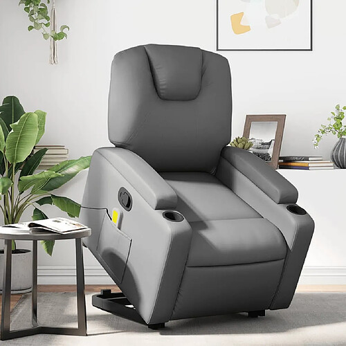 vidaXL Fauteuil inclinable de massage Gris Similicuir