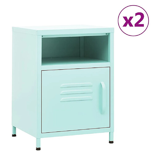 vidaXL Tables de chevet 2 pcs Vert menthe 35x35x51 cm Acier