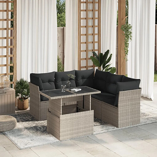 vidaXL Salon de jardin 6 pcs avec coussins gris clair résine tressée