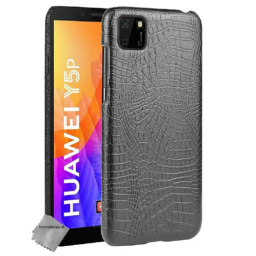 Htdmobiles Coque rigide simili cuir crocodile pour Huawei Y5p + film ecran - NOIR