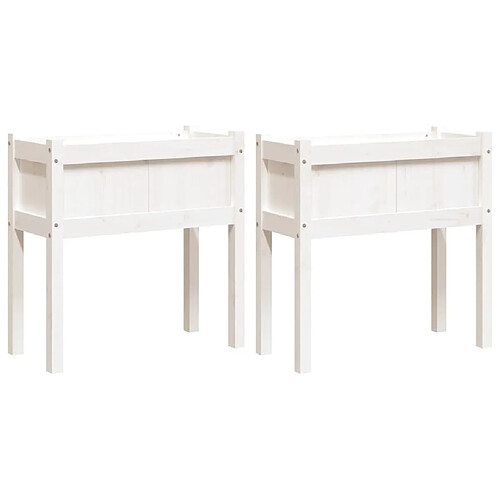 Maison Chic Lot de 2 Jardinières,Bac à fleurs - pot de fleur avec pieds blanc bois de pin massif -GKD50710