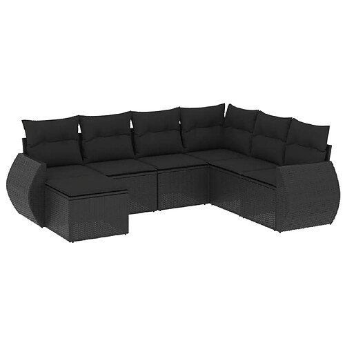 Maison Chic Salon de jardin 7 pcs avec coussins | Ensemble de Table et chaises | Mobilier d'Extérieur noir résine tressée -GKD43141