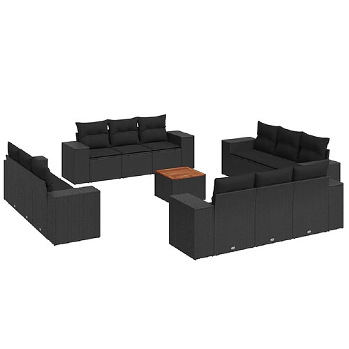 Maison Chic Salon de jardin avec coussins 13 pcs | Ensemble de Table et chaises | Mobilier d'Extérieur noir résine tressée -GKD79364