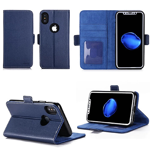 Apple iPhone X 5.8 pouces : Housse Portefeuille luxe bleue Style Cuir avec stand - Etui bleu coque de protection iPhoneX (iPhone Ten / 10 ans) avec porte cartes - Accessoires pochette XEPTIO : Exceptional case