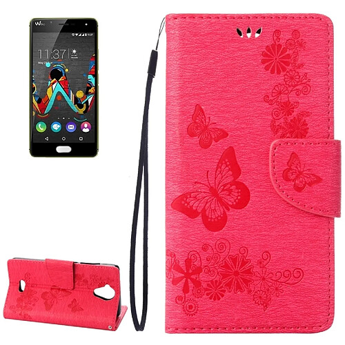 Wewoo Coque Magenta Wiko U Feel Lite Étui en cuir à rabat avec motif fleurs et papillon avec boucle magnétique Titulaire & Slots de cartes Portefeuille