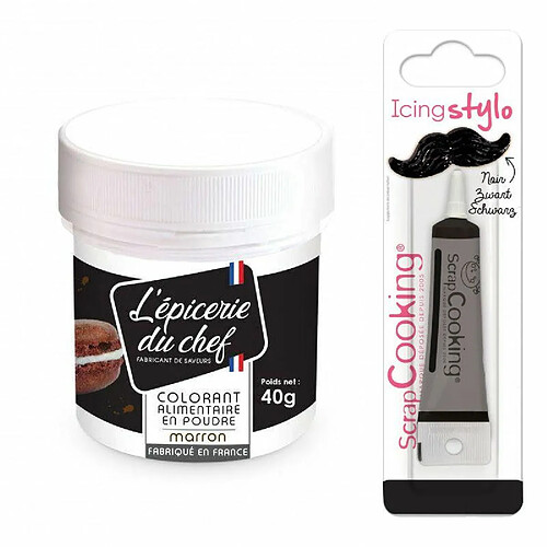 Scrapcooking Colorant alimentaire en poudre marron 40 g + Stylo glaçage noir