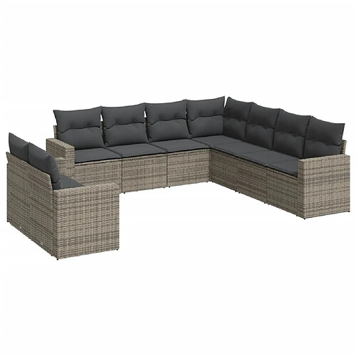 Maison Chic Salon de jardin 9 pcs avec coussins | Ensemble de Table et chaises | Mobilier d'Extérieur gris résine tressée -GKD71213