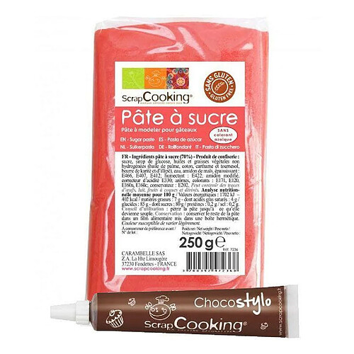 Scrapcooking Pâte à sucre corail 250 g + Stylo chocolat