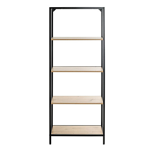 Pegane Meuble étagère, meuble de rangement en bois coloris chêne et métal noir -longueur 64 x profondeur 35 x hauteur 167 cm