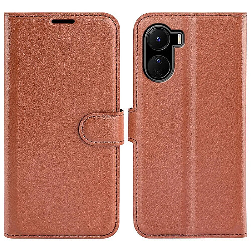 Etui en PU texture litchi, fermoir magnétique avec support pour votre Vivo Y16 4G - marron