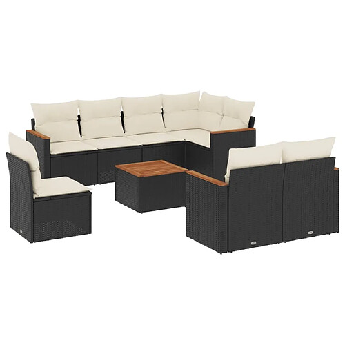 Maison Chic Ensemble Tables et chaises d'extérieur 9 pcs avec coussins,Salon de jardin noir résine tressée -GKD799626