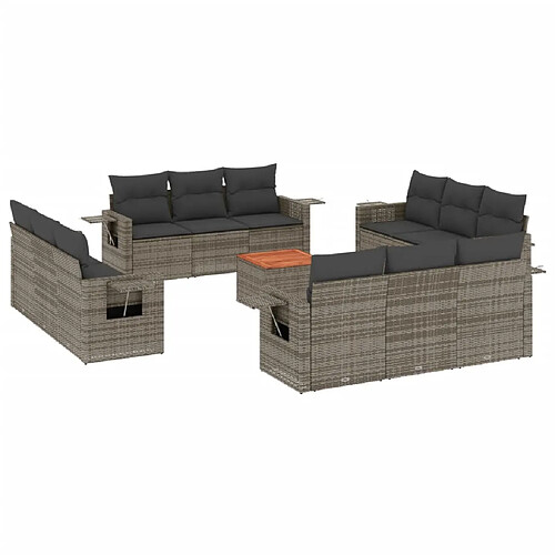 Maison Chic Salon de jardin avec coussins 13 pcs, Ensemble Tables et chaises de jardin, gris résine tressée -GKD845946