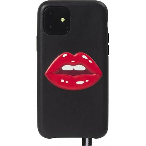 ARTEFAKT Coque pour iPhone 11 en Cuir Bastille avec Motif Bouche en relief Noir