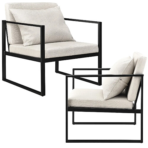 Helloshop26 Lot de 2 fauteuils design de salon avec accoudoirs siège et dossier rembourré armature solide housse en polyester 70 x 60 x 60 beige noir 03_0005759