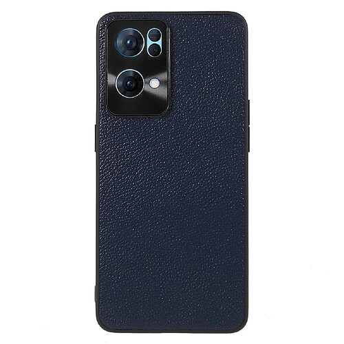 Coque en TPU + cuir véritable texture litchi, antichoc, bleu pour votre Oppo Reno7 Pro 5G