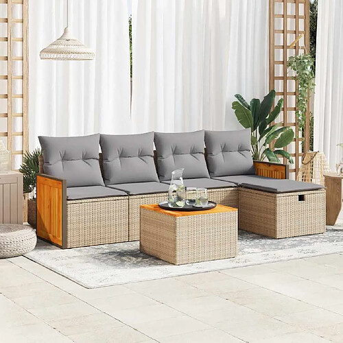 vidaXL Salon de jardin avec coussins 6 pcs beige résine tressée