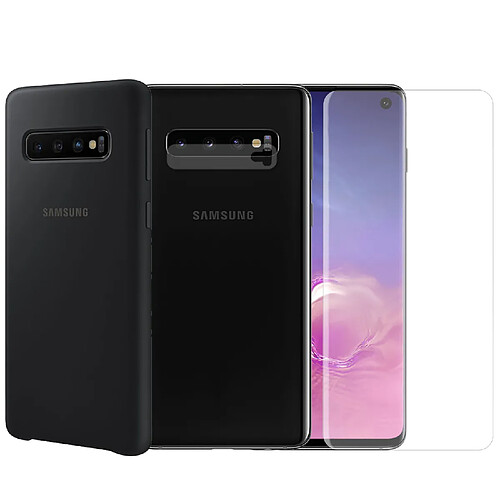 Protection intégrale Verre Trempé incurvé pour Samsung Galaxy S10+Verre Trempé Caméra Arrière+Coque souple silicone Noire -Visiodirect