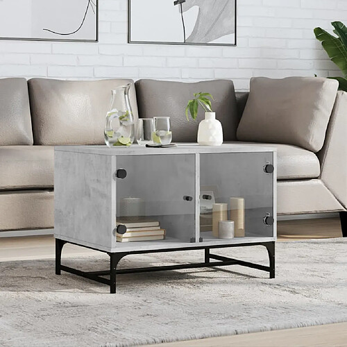 vidaXL Table basse avec portes en verre gris béton 68,5x50x50 cm