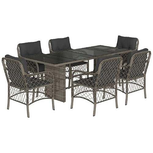 Maison Chic Ensemble à manger d'extérieur 7 pcs avec coussins,Salon de jardin,Mobilier de jardin gris rotin -GKD651599